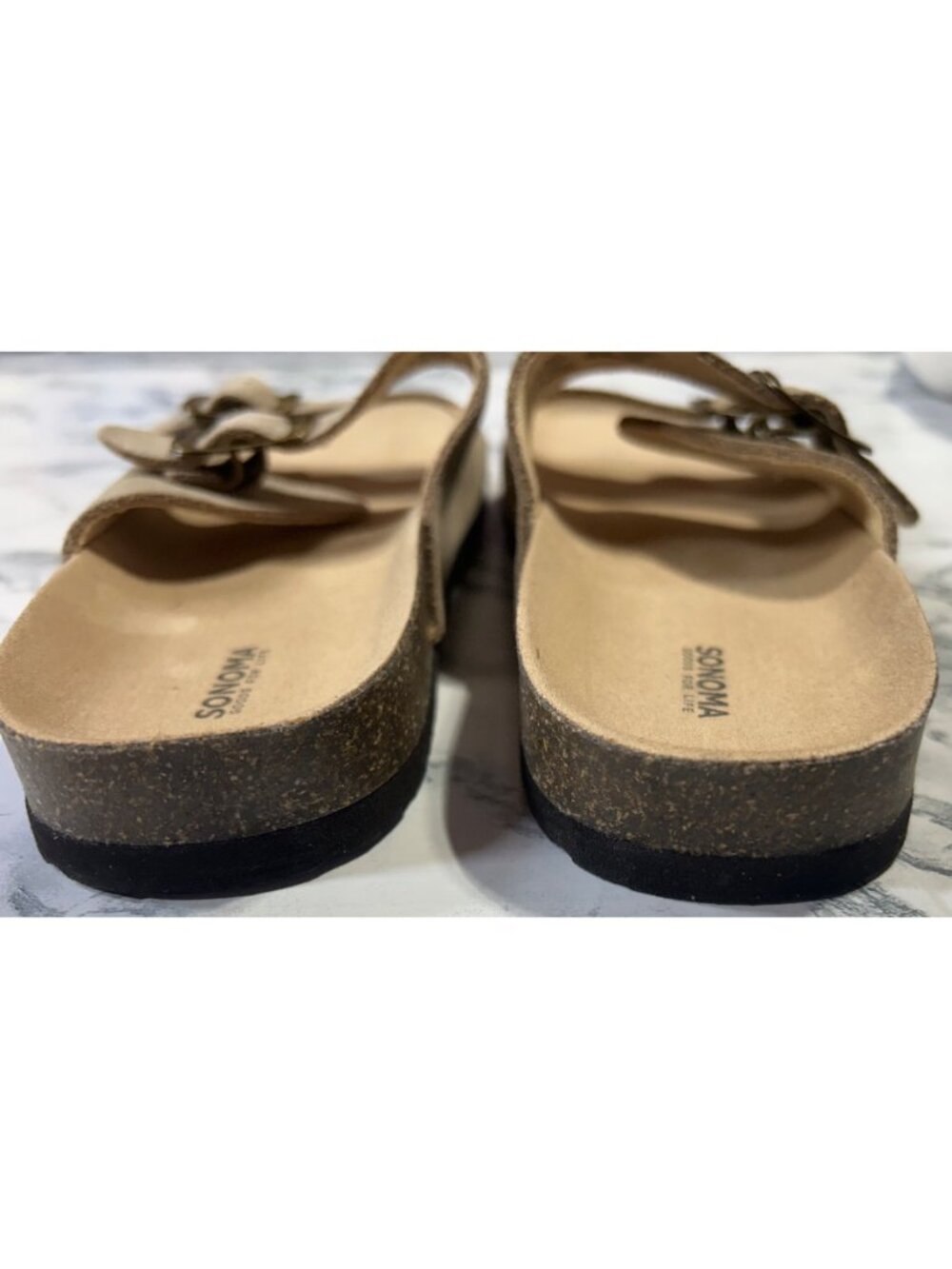 Sonoma Womens Size 9 Taupe Suede Double-Buckle Slide Sandals - Picture 4 of 9